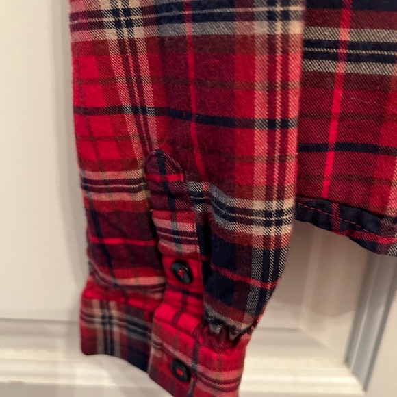 Red plaid shirt with jewels on front pocket. - Picture 4 of 4